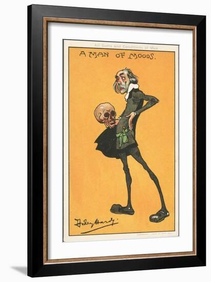 A Man of Moods: Shakespeare's Character, Hamlet, with the Skull of Yorick (Colour Litho)-Dudley Hardy-Framed Giclee Print