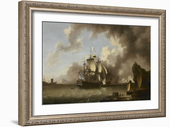 A Man of War in a Harbour (Oil on Canvas)-Richard Wright-Framed Giclee Print