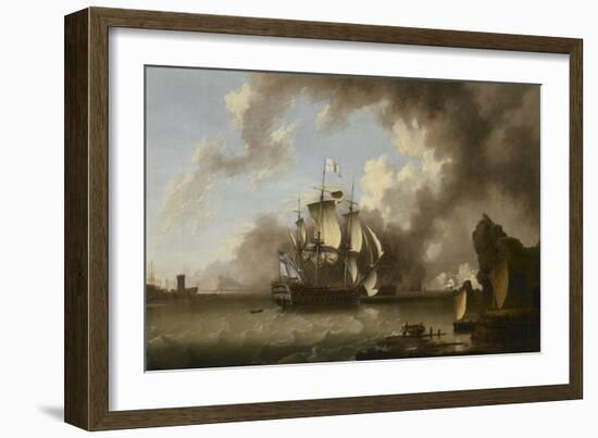 A Man of War in a Harbour (Oil on Canvas)-Richard Wright-Framed Giclee Print