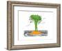 A man on a desert island that's actually a giant carrot, being circled by ... - New Yorker Cartoon-Pat Byrnes-Framed Premium Giclee Print