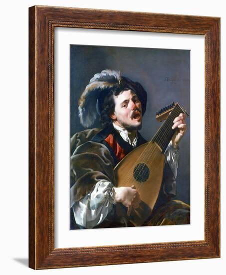 A Man Playing a Lute, 1624-Hendrick Ter Brugghen-Framed Giclee Print