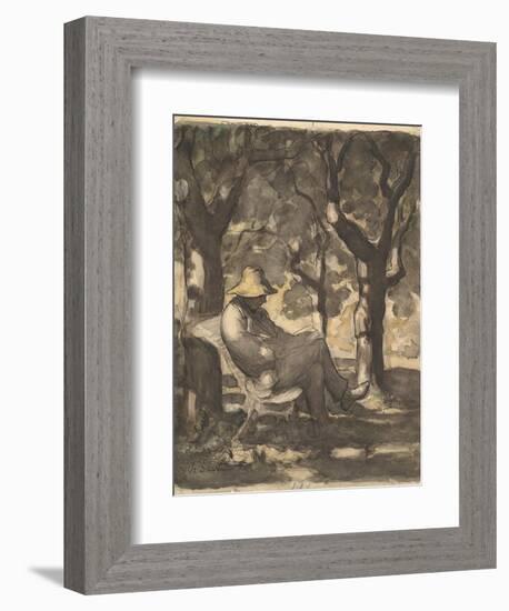 A Man Reading in a Garden, 1825-79-Honore Daumier-Framed Giclee Print