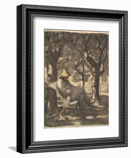 A Man Reading in a Garden, 1825-79-Honore Daumier-Framed Giclee Print