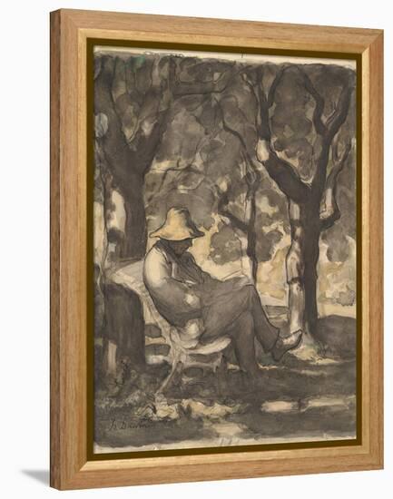 A Man Reading in a Garden, 1825-79-Honore Daumier-Framed Premier Image Canvas