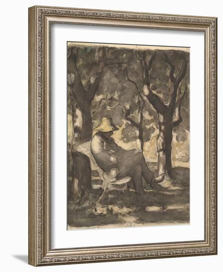 A Man Reading in a Garden, 1825-79-Honore Daumier-Framed Giclee Print