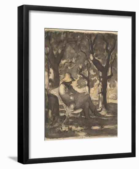 A Man Reading in a Garden, 1825-79-Honore Daumier-Framed Giclee Print
