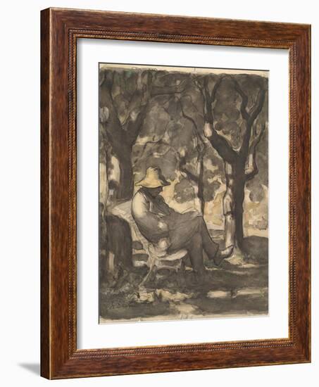 A Man Reading in a Garden, 1825-79-Honore Daumier-Framed Giclee Print