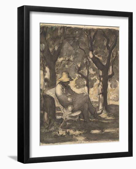 A Man Reading in a Garden, 1825-79-Honore Daumier-Framed Giclee Print