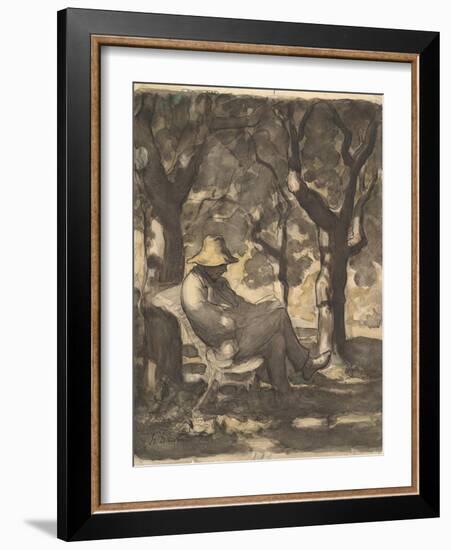 A Man Reading in a Garden, 1825-79-Honore Daumier-Framed Giclee Print