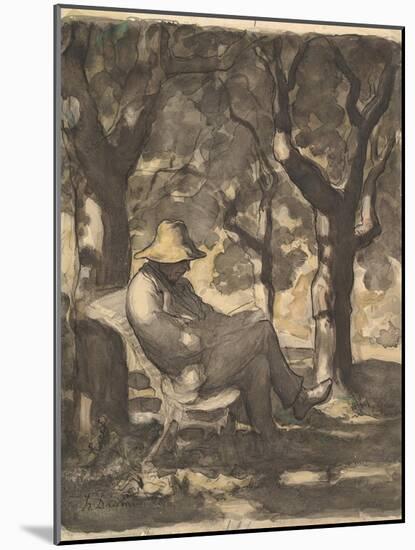 A Man Reading in a Garden, 1825-79-Honore Daumier-Mounted Giclee Print