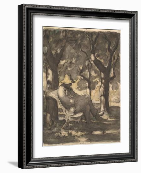 A Man Reading in a Garden, 1825-79-Honore Daumier-Framed Giclee Print