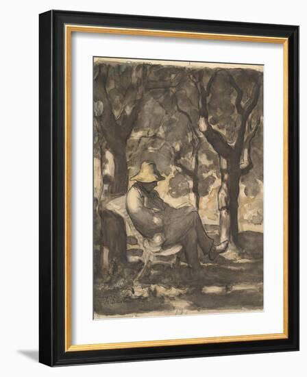 A Man Reading in a Garden, 1825-79-Honore Daumier-Framed Giclee Print