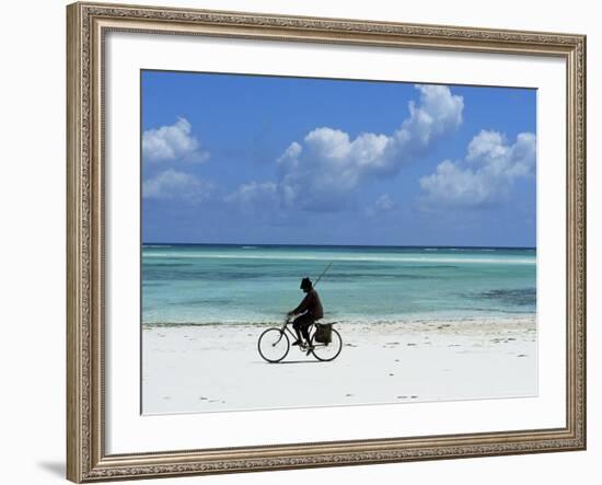 A Man Riding His Bicycle of Kiwengwa Beach, Island of Zanzibar, Tanzania, East Africa, Africa-Yadid Levy-Framed Photographic Print