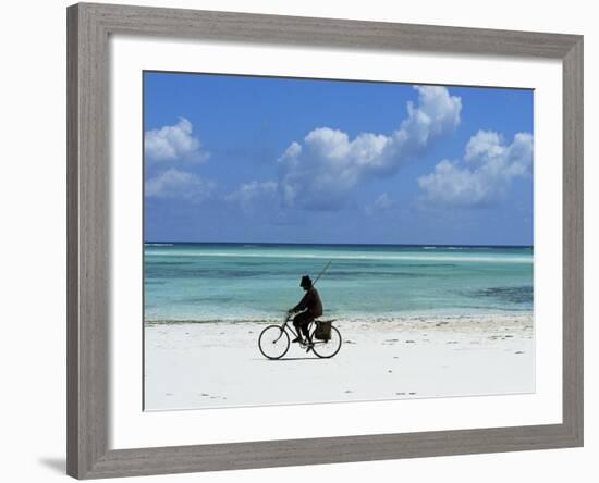 A Man Riding His Bicycle of Kiwengwa Beach, Island of Zanzibar, Tanzania, East Africa, Africa-Yadid Levy-Framed Photographic Print