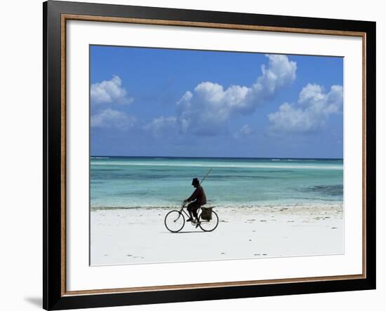 A Man Riding His Bicycle of Kiwengwa Beach, Island of Zanzibar, Tanzania, East Africa, Africa-Yadid Levy-Framed Photographic Print