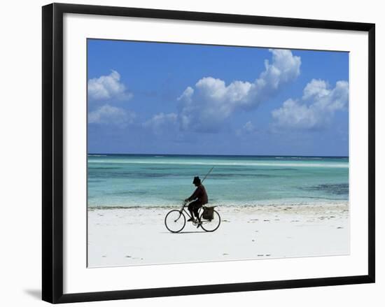 A Man Riding His Bicycle of Kiwengwa Beach, Island of Zanzibar, Tanzania, East Africa, Africa-Yadid Levy-Framed Photographic Print