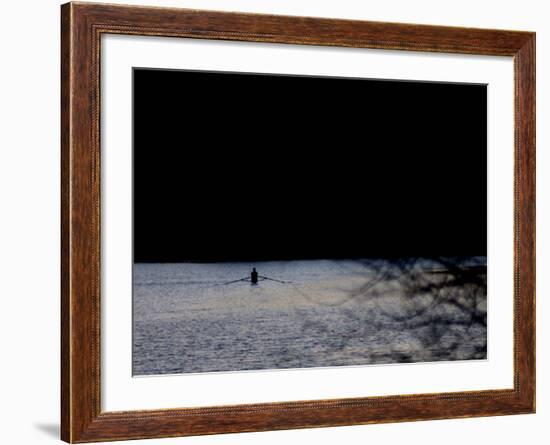 A Man Rows His Scull on Carnegie Lake-null-Framed Photographic Print