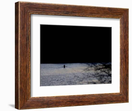 A Man Rows His Scull on Carnegie Lake-null-Framed Photographic Print