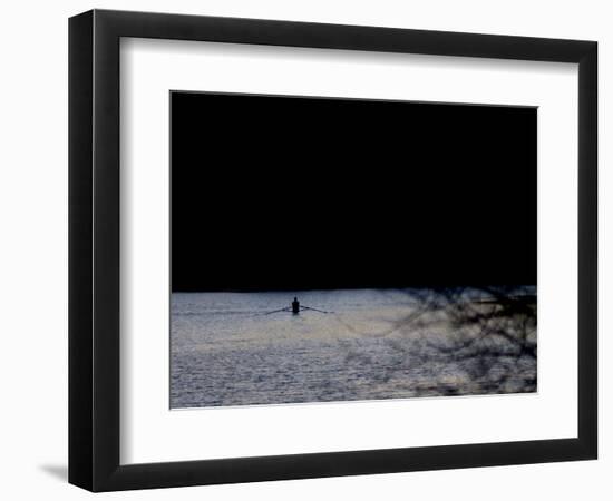 A Man Rows His Scull on Carnegie Lake-null-Framed Photographic Print