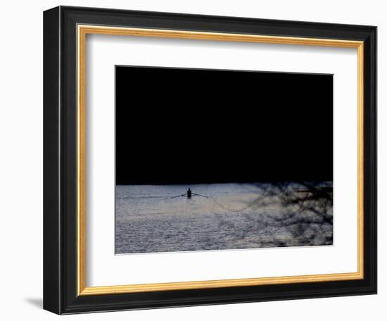A Man Rows His Scull on Carnegie Lake-null-Framed Photographic Print