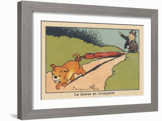 A Man Runs behind a Dog that Flees with the Umbrella Attached to His Tail.” the Trumpet Tail” ,1936-Benjamin Rabier-Framed Giclee Print