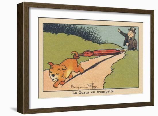 A Man Runs behind a Dog that Flees with the Umbrella Attached to His Tail.” the Trumpet Tail” ,1936-Benjamin Rabier-Framed Giclee Print