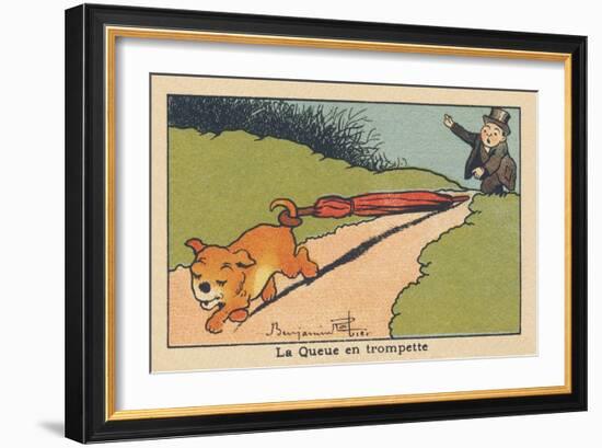 A Man Runs behind a Dog that Flees with the Umbrella Attached to His Tail.” the Trumpet Tail” ,1936-Benjamin Rabier-Framed Giclee Print