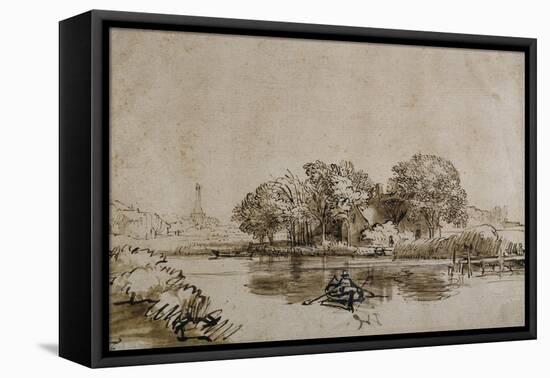 A Man Sculling a Boat on the Bullewijk, with a View Toward Ouderkerk, C.1650-Rembrandt van Rijn-Framed Premier Image Canvas