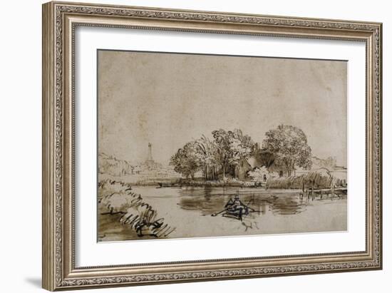 A Man Sculling a Boat on the Bullewijk, with a View Toward Ouderkerk, C.1650-Rembrandt van Rijn-Framed Giclee Print