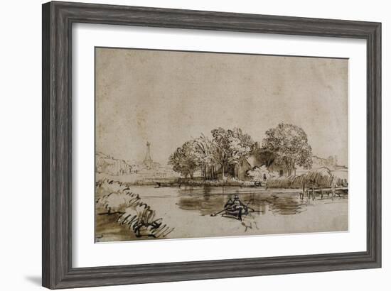 A Man Sculling a Boat on the Bullewijk, with a View Toward Ouderkerk, C.1650-Rembrandt van Rijn-Framed Giclee Print