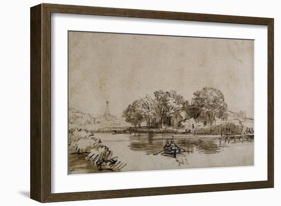 A Man Sculling a Boat on the Bullewijk, with a View Toward Ouderkerk, C.1650-Rembrandt van Rijn-Framed Giclee Print