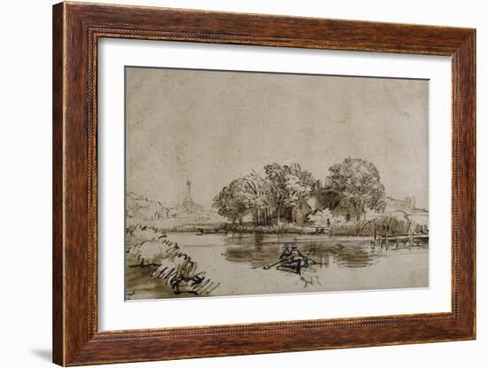 A Man Sculling a Boat on the Bullewijk, with a View Toward Ouderkerk, C.1650-Rembrandt van Rijn-Framed Giclee Print