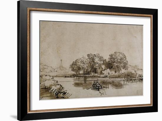 A Man Sculling a Boat on the Bullewijk, with a View Toward Ouderkerk, C.1650-Rembrandt van Rijn-Framed Giclee Print