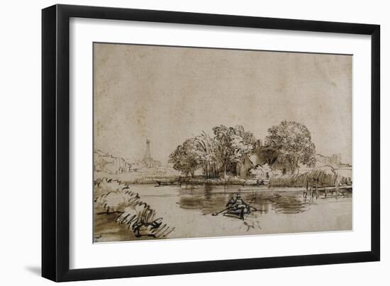 A Man Sculling a Boat on the Bullewijk, with a View Toward Ouderkerk, C.1650-Rembrandt van Rijn-Framed Giclee Print