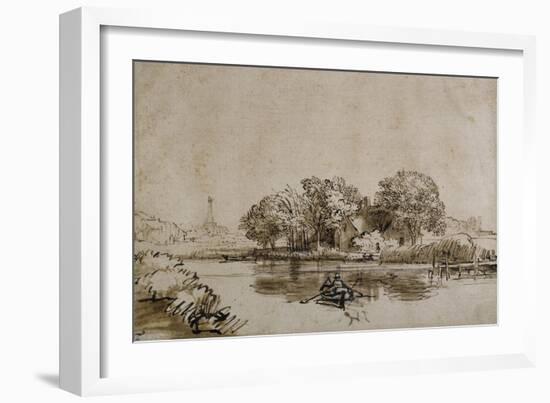 A Man Sculling a Boat on the Bullewijk, with a View Toward Ouderkerk, C.1650-Rembrandt van Rijn-Framed Giclee Print