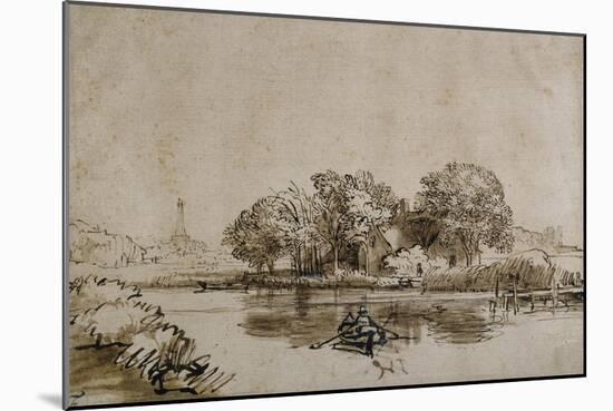 A Man Sculling a Boat on the Bullewijk, with a View Toward Ouderkerk, C.1650-Rembrandt van Rijn-Mounted Giclee Print