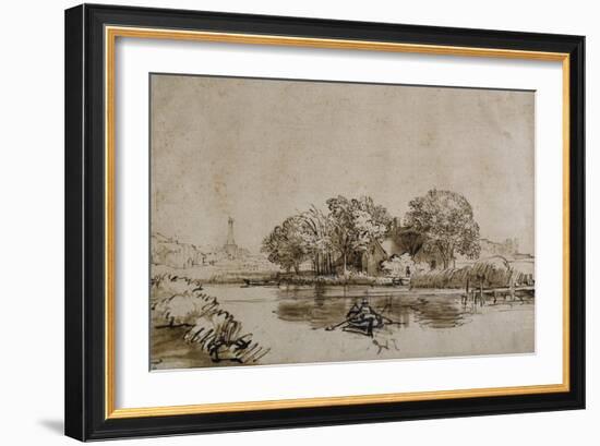 A Man Sculling a Boat on the Bullewijk, with a View Toward Ouderkerk, C.1650-Rembrandt van Rijn-Framed Giclee Print