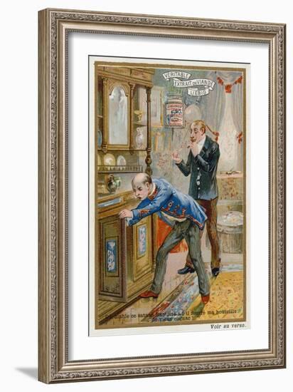 A Man Searching for a Bottle of Vintage Brandy-null-Framed Giclee Print