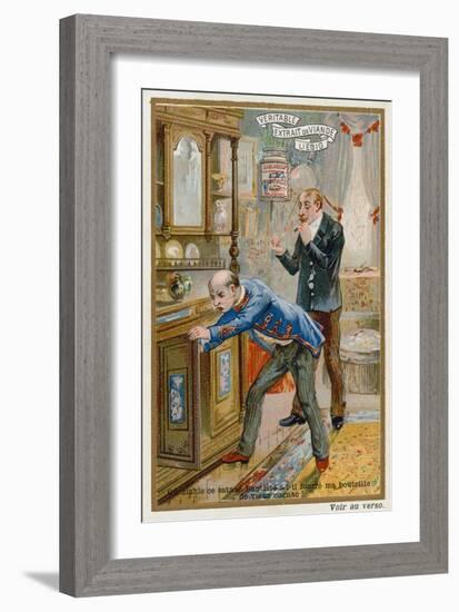 A Man Searching for a Bottle of Vintage Brandy-null-Framed Giclee Print