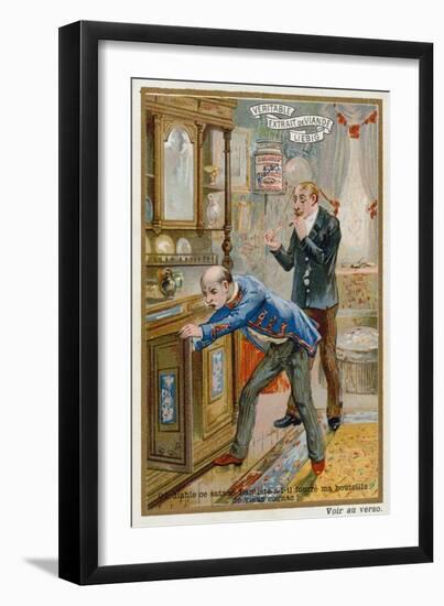 A Man Searching for a Bottle of Vintage Brandy-null-Framed Giclee Print