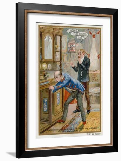 A Man Searching for a Bottle of Vintage Brandy-null-Framed Giclee Print