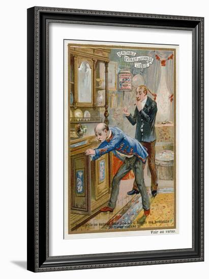 A Man Searching for a Bottle of Vintage Brandy-null-Framed Giclee Print