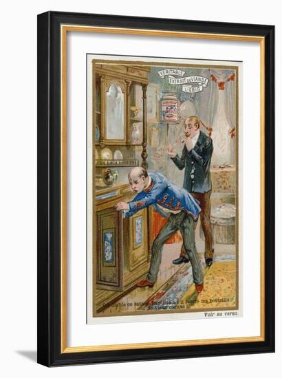 A Man Searching for a Bottle of Vintage Brandy-null-Framed Giclee Print