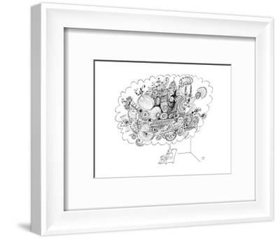 A Man Sitting In A Chair Is Thinking Of A Very Large Elaborate Sketch New Yorker Cartoon Premium Giclee Print By Saul Steinberg Artcom