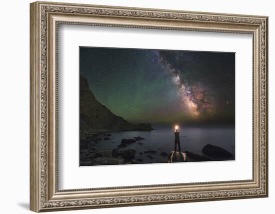 A Man Stands on the Shore of the Black Sea at Night under Milky Way-Stocktrek Images-Framed Photographic Print