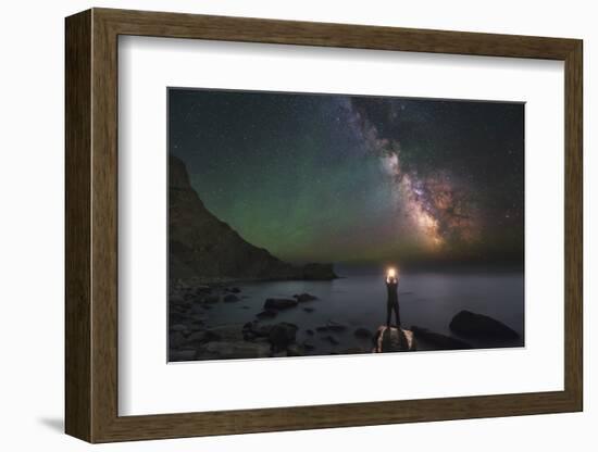 A Man Stands on the Shore of the Black Sea at Night under Milky Way-Stocktrek Images-Framed Photographic Print