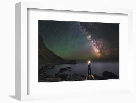 A Man Stands on the Shore of the Black Sea at Night under Milky Way-Stocktrek Images-Framed Photographic Print