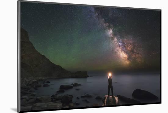 A Man Stands on the Shore of the Black Sea at Night under Milky Way-Stocktrek Images-Mounted Photographic Print