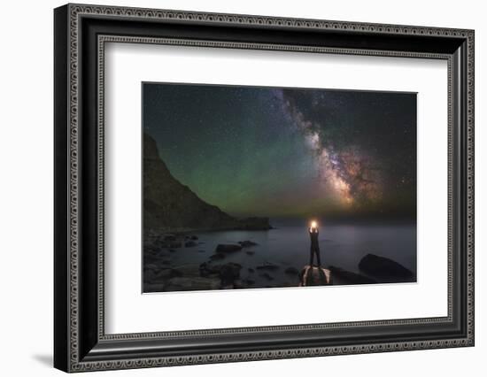 A Man Stands on the Shore of the Black Sea at Night under Milky Way-Stocktrek Images-Framed Photographic Print