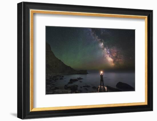 A Man Stands on the Shore of the Black Sea at Night under Milky Way-Stocktrek Images-Framed Photographic Print